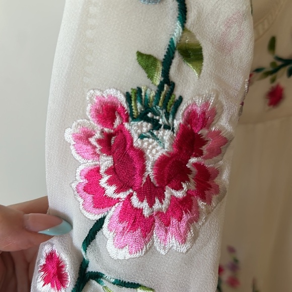 ASOS | Pink and Red Bell Sleeve Sundress MIDI with Embroidery - Picture 15 of 16